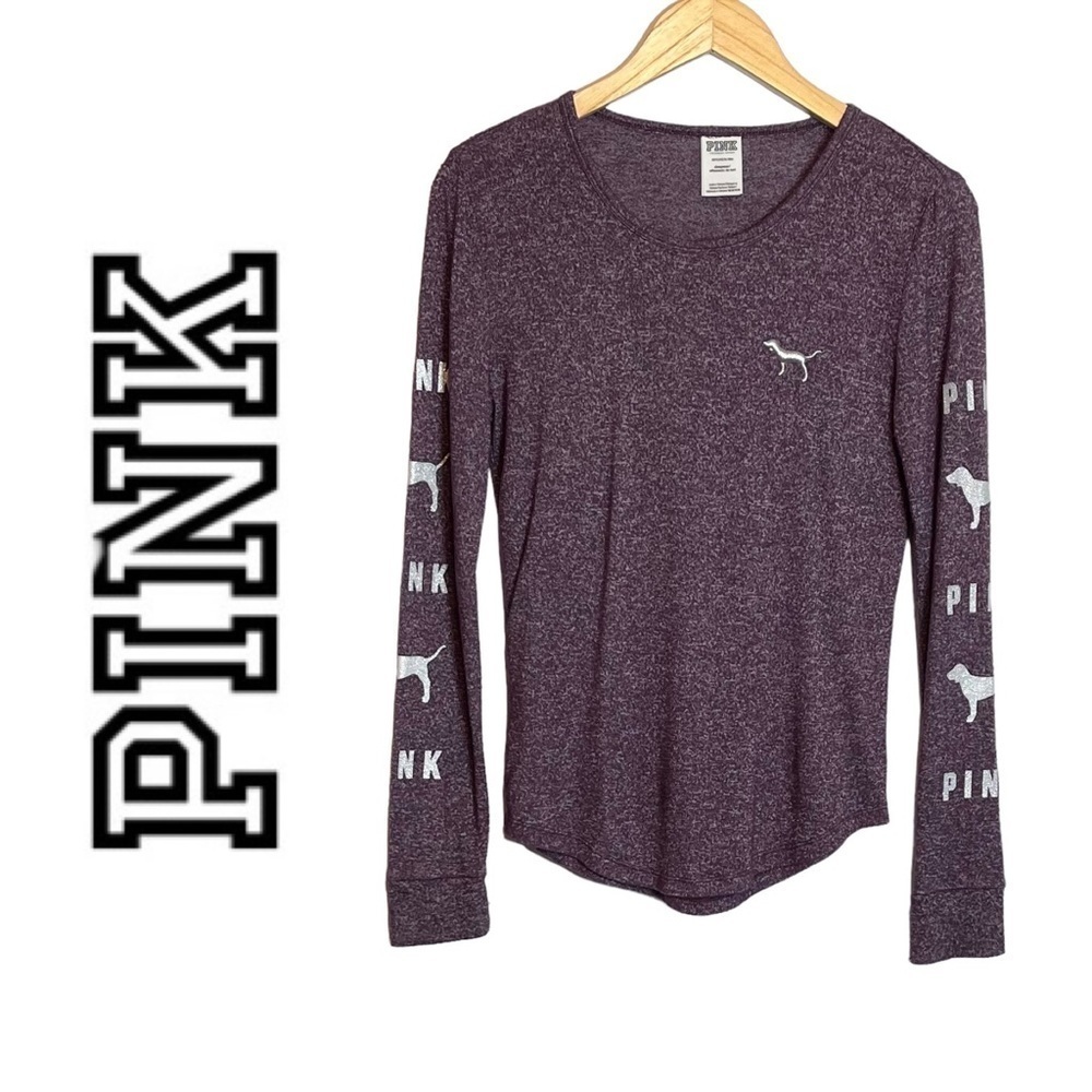 ✅SOLD-PINK Victorias Secret | Pajama Top Luscious Plum Silver Dog Logo Shirt - Picture 1 of 8